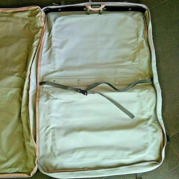 Eddie Bauer Ford Edition Khaki Canvas Leather Garment Bag Luggage Travel Carry - Picture 5 of 16